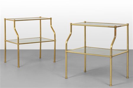 DUE COMODINI, anni '70. <br>Ottone, cristallo 