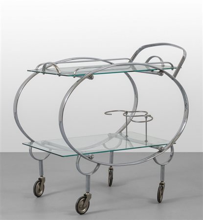 UN CARRELLO, anni '80. <br>Acciaio inossidabile, 