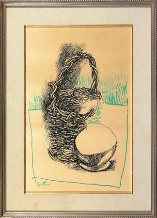 Renato Guttuso (1911-1987) Senza titolo Retouché su carta cm 58x37 Firma in...