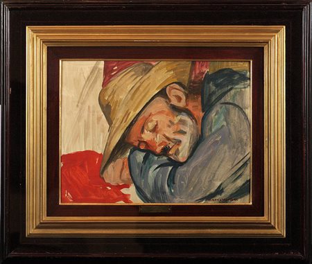 Marco Novati (1895-1975) Siesta del Barcariol, 1949 Olio su tavola cm 31x41...