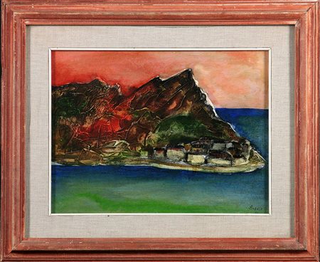Roberto Barni (1939) L'isola delle Bisce, 1965 Olio su tavola cm 30x40 Firma...