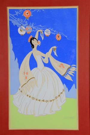 Bruno Gherri Moro (1899-1967) Donna con Lanterna, 1920 Gouache su carta cm...