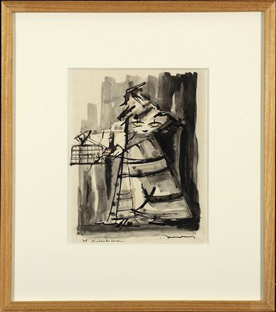 Mino Maccari (1898-1989) Il disturbatore China acquerellata su carta cm 32x23...