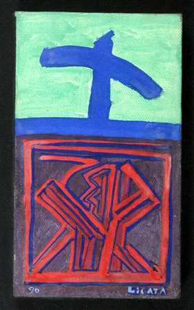 Riccardo Licata (1929-2014) Composizione, 1990 Olio su tela cm 24x14 Firma in...