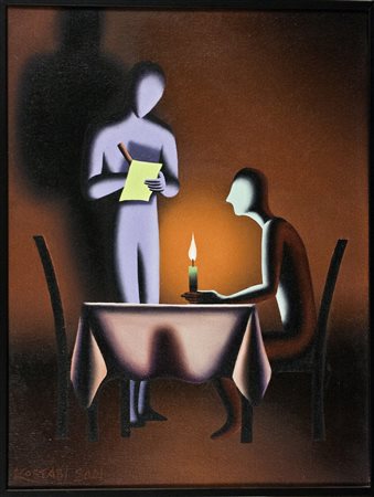Mark Kostabi (1960) La solitudine, 2001 olio su tela cm. 60x45 Firma in basso...