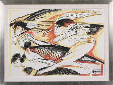 Remo Brindisi (1918-1996) Futura Tecnica mista su carta cm 50x70 Firma in...