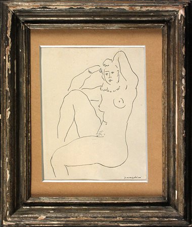 Enrico Prampolini (1894-1956) Nudo femminile China su carta cm 30x23 Firma in...