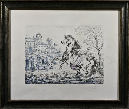 Giorgio de Chirico (1888-1978) Cavallo e castello, 1954 Litografia su carta,...