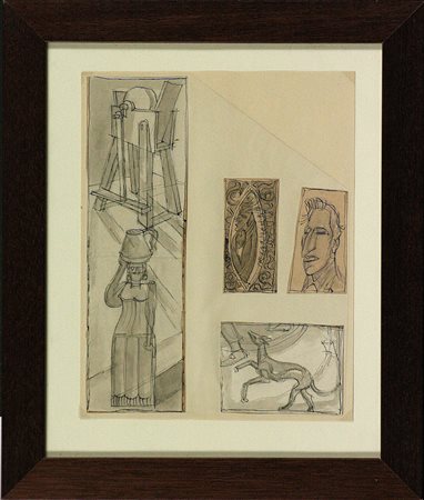 Fortunato Depero (1892-1960) Senza titolo Collage di 4 tecniche miste su...