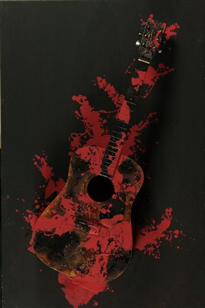 Bernard Aubertin (1934-2015) Guitare brulée, 2009 chitarra bruciata su tavola...