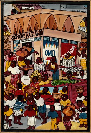 Maurus Michael Malikita (1967) Sokoni Kariakoo Olio su tela cm 73x50 Firma in...