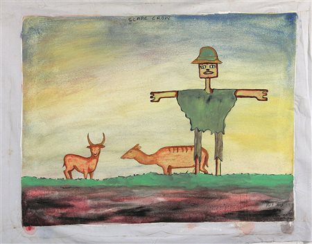 Peter M. Wanjau (1968) Scare crow Olio su tela cm 50x65 Firma in basso a destra