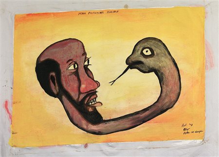 Peter M. Wanjau (1968) Man poisoning himself Olio su tela cm 46x66 Firma in...