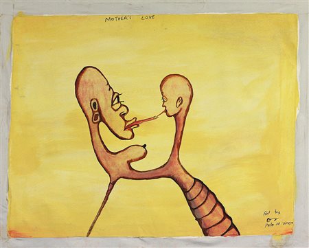 Peter M. Wanjau (1968) Mother's love Olio su tela cm 52x66 Firma in basso a...