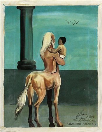 David Ochieng (1974) (Holding a baby...), 1999 Olio su tela cm 40x30 Firma e...