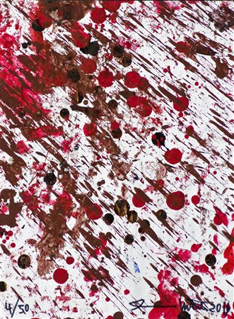 Hermann Nitsch (1938) Senza titolo, 2016 Pittura su carta cm 40x30 Firma e...
