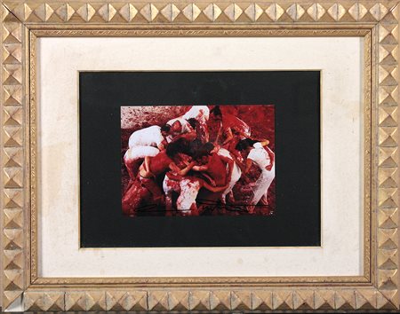 Hermann Nitsch (1938) Blutgenuss Fotografia a colori cm 13x18 Firma in basso...