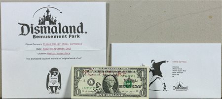 Banksy (1974) Dismal currency (One Dollar) Banconota da 1 dollaro e stencil....