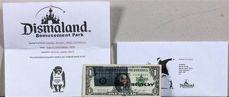 Banksy (1974) Dismal currency (One dollar) Banconota da 1 dollaro con stencil...