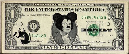 Banksy (1974) One Dollar Banconota da 1 dollaro con applicazioni e intervento...