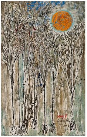 LAXMAN PAI (1926 - 2021) Trees, Londres, février 1959 Huile sur toile...