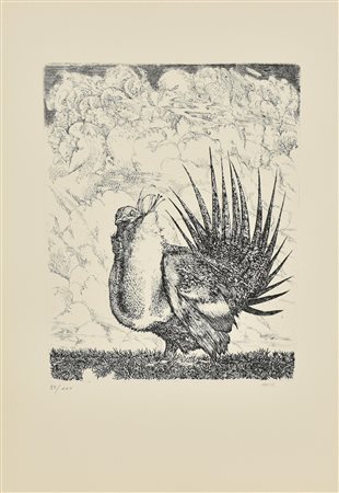 Abacuc VOLATILE incisione su carta, battuta cm 31x24,5, su foglio cm 50x35;...