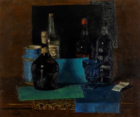 Alberto Salietti (Ravenna 1892-1961)  - Natura morta con bottiglie, 1946