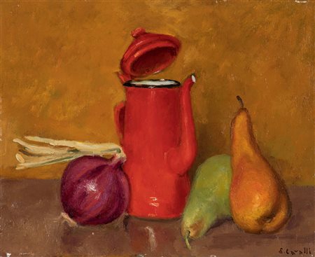 Emanuele Cavalli (Lucera 1904-Firenze 1981)  - Natura morta "La brocca rossa", 1969