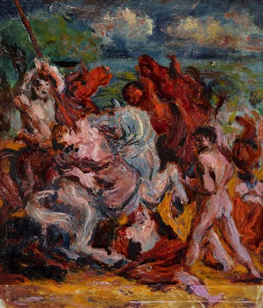 Aligi Sassu (Milano 1912-Pollença 2000)  - Studio per la grande battaglia dei tre cavalieri, 1940