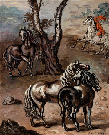 Giorgio de Chirico (Volos 1888-Roma 1978)  - Cavalli nel giardino dell'Eden, late 50's