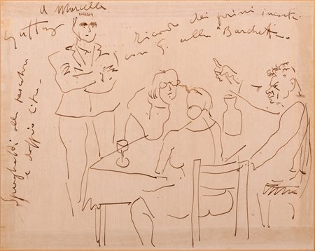 Renato Guttuso (Bagheria 1911-Roma 1987)  - Amici a tavola