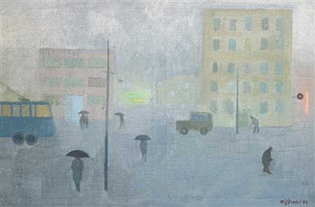 Franco Villoresi (Città di Castello 1920-Arezzo 1975)  - Strada con figure, 1953