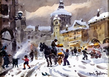 FALZONI GIULIO (Marmirolo 1900 - Milano 1978) "Il vecchio mercato di Pavia"...