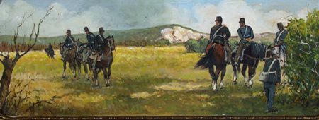 PANERAI Ruggero (Firenze 1862 - Parigi 1923) "Soldati a cavallo" Olio su tela...