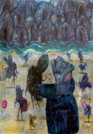 POSSENTI ANTONIO (Lucca 1933) "Un'esca sperimentale" 2001 Olio su tavola cm....