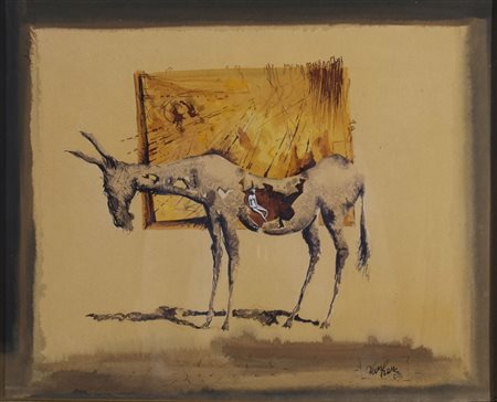 LANFRANCO (Quingentole 1920) "Asino con figura" 1964 Tempera su carta cm. H:...