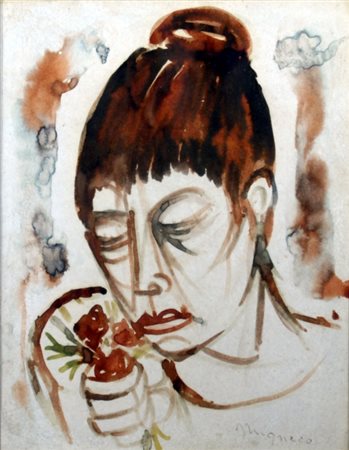 MIGNECO GIUSEPPE (Messina 1908 - Milano 1997) "Figura con mazzo di fiori"...