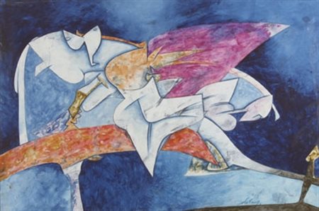 DOVA GIANNI (Roma 1925 - Pisa 1991) "Fuochi sul mare" 1969 Tempera su carta...