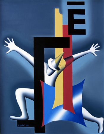 KOSTABI MARK (Los Angeles 1960) "Kostabi vowel reverse" 1991 Olio su tela cm....