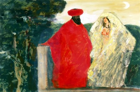 FIUME SALVATORE (Comiso 1915 - Canzo 1997) "Coppia con somola" Olio su...