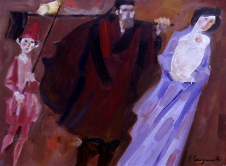 LONGARETTI TRENTO (Treviglio 1916) "Musicanti in cammino" Olio su tela cm. H:...