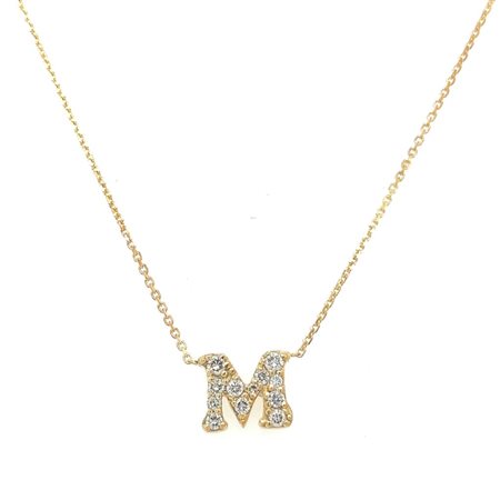 GIROCOLLO IN ORO GIALLO 14K 2.80 GR CON LETTERA M CON DIAMANTI PER 0.28 CT...