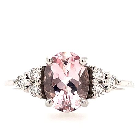 ANELLO IN ORO BIANCO 14K 2.94 GR MORGANITE 1.06 CT E DIAMANTI CT 0.15 TOTALI...