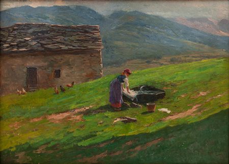 Alberto Neuschuler Vienna 1867- tornetti Viu (TO) 1944 Lavando i panni nelle valli di Lanzo 