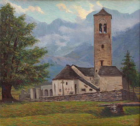 Augusto Laforet  Milano 1881 - Ghiffa 1970 ( Verbano-Cusio-Ossola ) La vecchia chiesa a Macugnaga