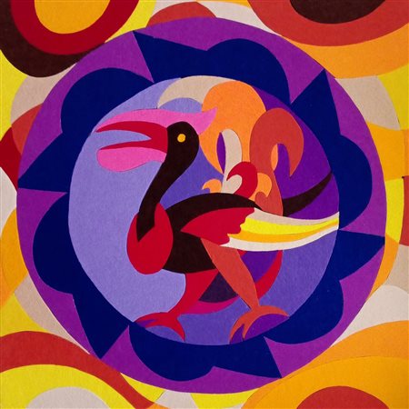 LUCIANA ZECCHINI COPIA DEL PELLICANO PARADISO 1923 DI FORTUNATO DEPERO (2023) 60X60 TARSIA IN...