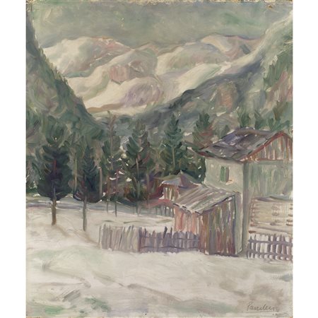 PANCHERI GINO PAESAGGIO A CANAZEI CM 68X48 OLIO SU PANFORTE (PUBBLICATO...