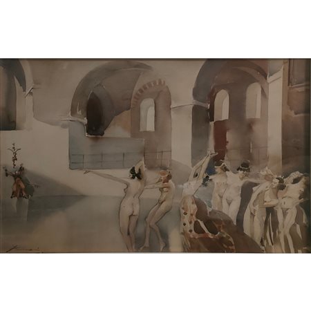 ARMANI G. ERNESTO TENTAZIONE DI S.ANTONIO 51X36 (1927) ACQUERELLO