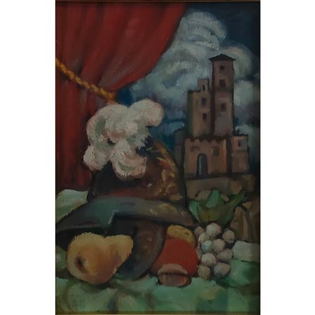 WOLF REMO CASTELLO CON ELMO 20X30 (1977) OLIO