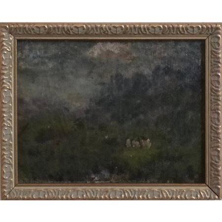 DALLABRIDA ANGELICO PAESAGGIO CON FIGURE 20X16 (1950) OLIO